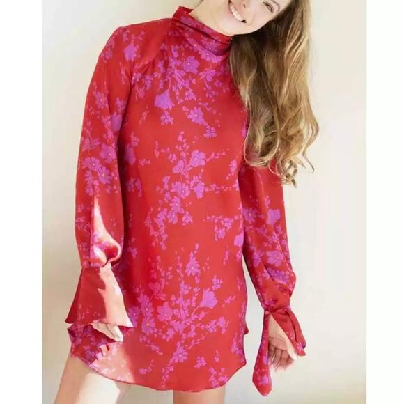 Free People Aries Mini Dress Red Pink Open Back NWT XS Sexy Party Cocktail Flaw - Picture 3 of 14